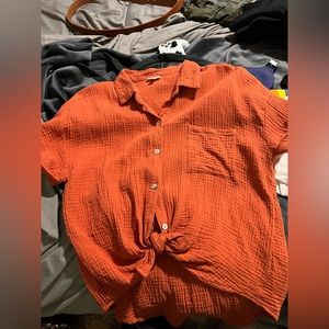 SelfE Burnt Orange Cropped Button Up